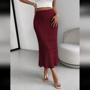 Long Burgundy Knitted Skirt